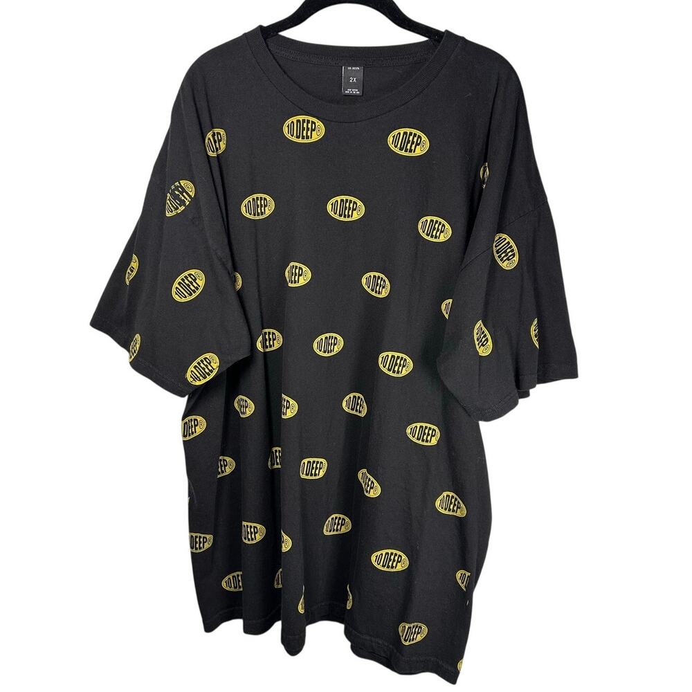 10 Deep Logo Graphic T Shirt Black Oversized Streetwear Mens 2XL Cotton